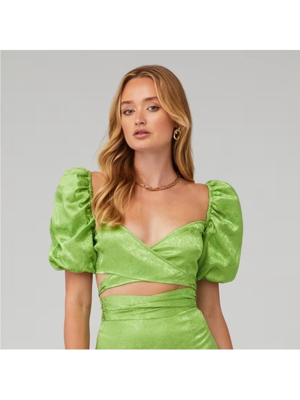 Ronny Kobo Zano Green Satin Criss-Cross Crop Top